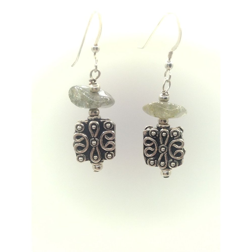 Sterling Silver Moldavite Chip Tribal Earrings